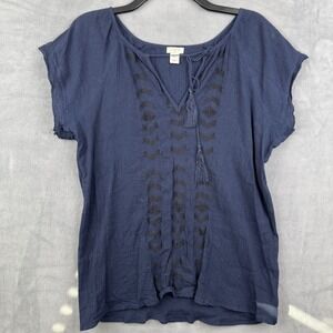 J.Crew‎ Womens Embroidered Tunic Top Navy Blue XS Short Sleeve Casual